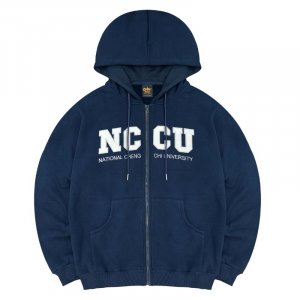 【新品上市】NCCU連帽拉鍊立體貼布繡外套_深藍