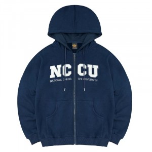 NCCU連帽拉鍊立體貼布繡外套_深藍