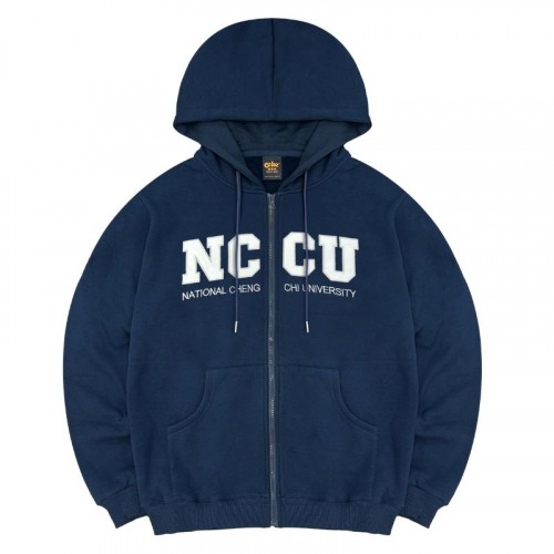 NCCU連帽拉鍊立體貼布繡外套_深藍