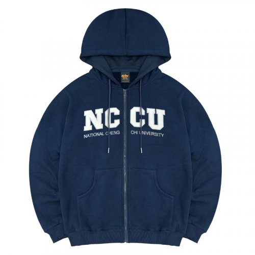 【新品上市】NCCU連帽拉鍊立體貼布繡外套_深藍