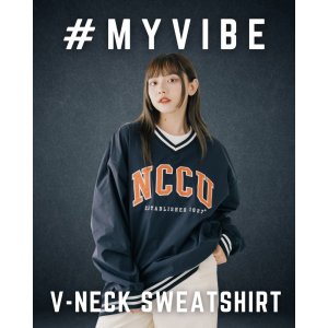 NCCU美式復古V領大學T_深藍