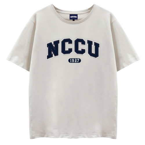 【少量現貨，售完不補】NCCU立體電繡寬版短T_米灰