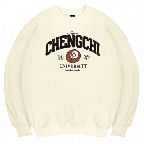 NCCU立體毛巾繡穿山甲落肩大學T_奶油白 NCCU立體毛巾繡穿山甲落肩大學T_奶油白