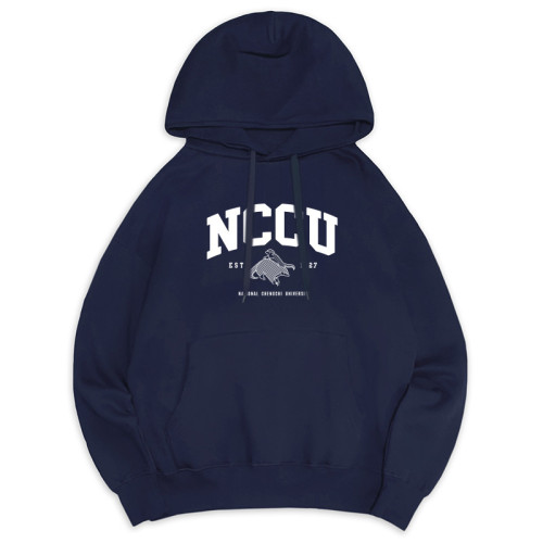 【預購至10/22止，11/30陸續出貨】NCCU冬日輕甜系落肩帽T_穿山甲_海鹽深藍